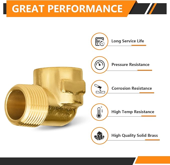 2-PCs HeSun Brass Pipe Fitting, 3/4" NPT Male x 3/4" NPT Female 90-Degree Barstock Street Elbow