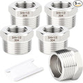 TAISHER 5PCS 304 Stainless Steel New Reducer Hex Bushing, 3/4" NPT Male x 1/2" NPT Female, Reducing Pipe Adapter Fitting