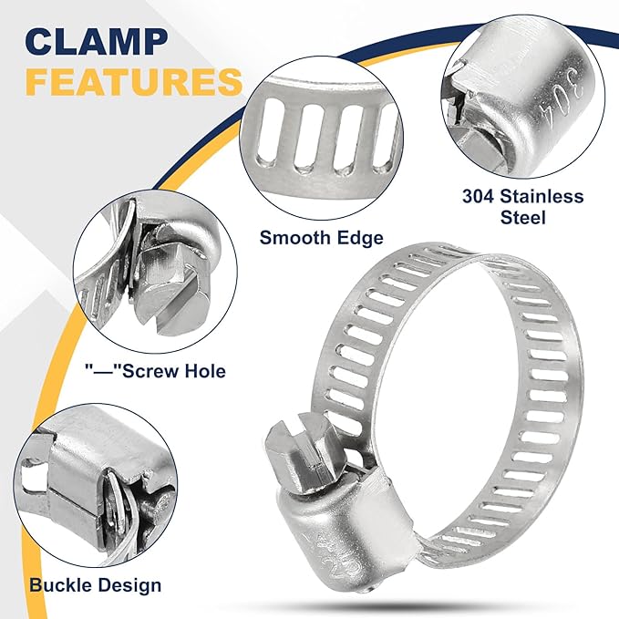 PATIKIL 20 Pcs Adjustable Hose Clamps,5/8"-1" (16mm-25mm) 304 Stainless Steel Worm Gear Drive Duct Pipe Clamp for Plumbing Automotive Mechanical Hose Connections, Silver