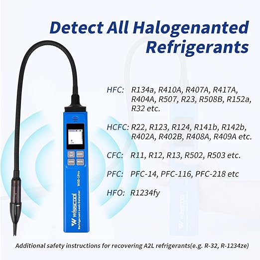 HVAC Refrigerant Leak Detector with Light Alarm, Freon Leak Detector, Freon Sniffer Halogen Gas Leak Detector Sensor Probes,for R134A R1234yf R22 R410A (Color LED)