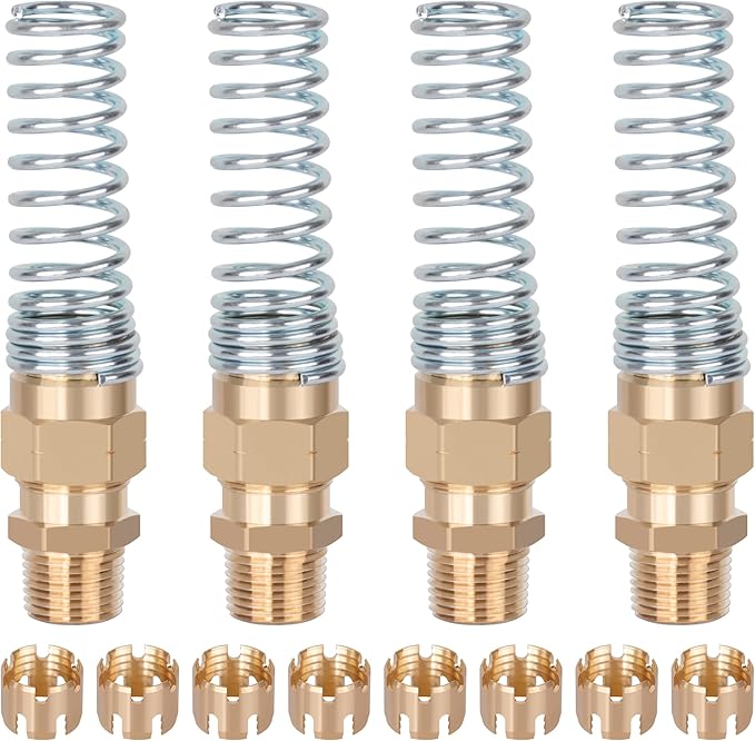 3/8” Hose x 1/2” Male Connector with Spring Guard, 4 Pack Brass DOT Air Brake Hose End Fitting with 8 Pack 3/8”Sleeve Tube