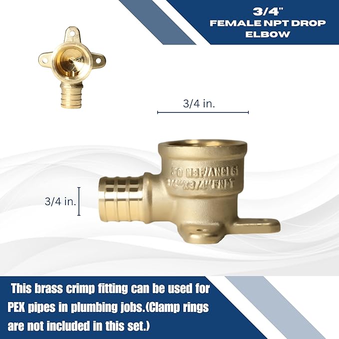 XFITTING 3/4 Inch Pex x 3/4 Inch Female NPT Drop Ear Elbow, 25 Pieces
