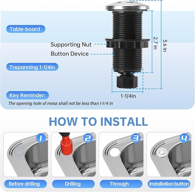 Garbage Disposal Air Switch Kit Dual Outlet Sink Top Waste Disposal Long Stainless Steel Polished On/Off Air Button Food and Waste Disposals Part by Briidea, UL Listed