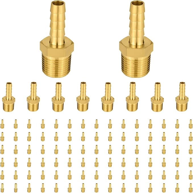 (Pack of 100) EFIELD Brass Hose Barb Fitting Adapter, 1/2" Barb x 3/8" NPT Male Pipe Fitting,(BARB012-100PCS)