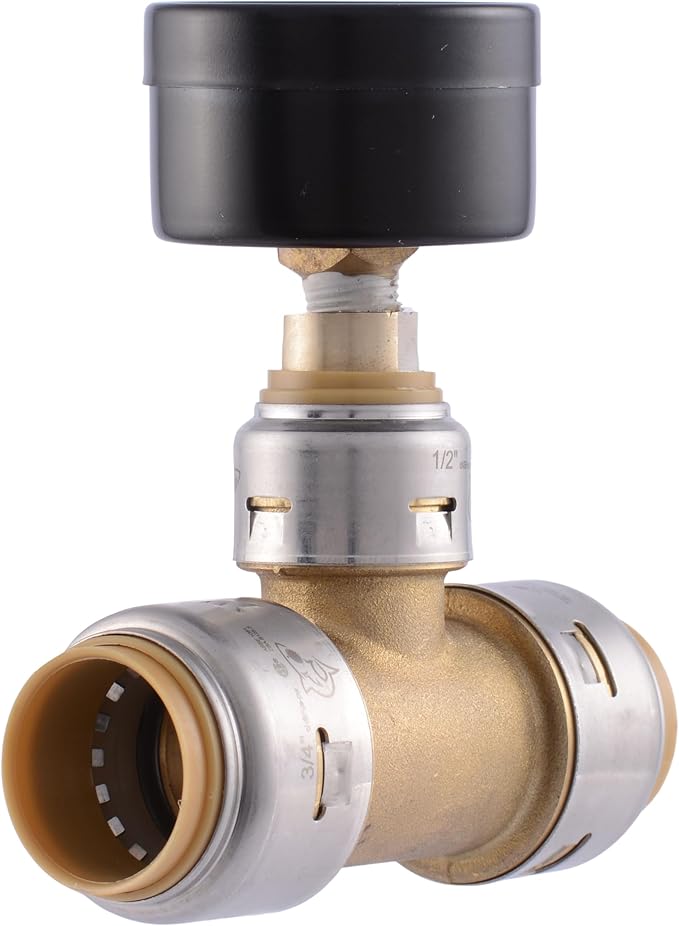 SharkBite Max 3/4 x 3/4 in Pressure Gauge Tee, Push-to-Connect Brass Plumbing Fitting, UR24438