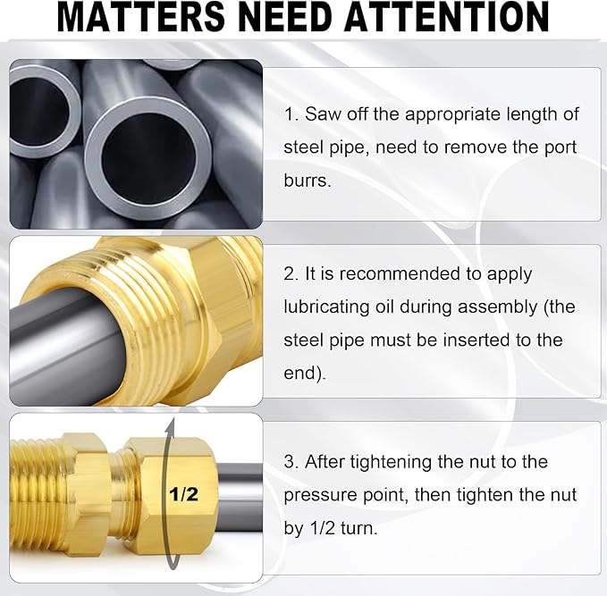 ChillWaves Brass Compression Tube Fitting, 5/16" OD x 3/8" NPT Male Compression Union Connector(10-PACK)