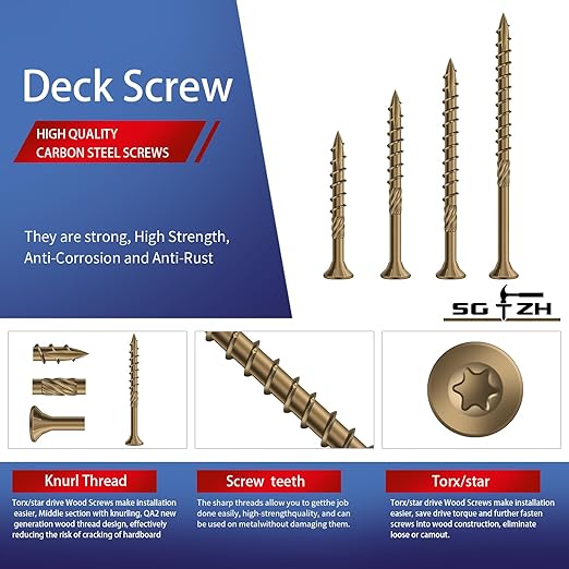 #9 x 2-1/2" Deck Screws (374Pcs) 4lb. Carbon Steel, Yellow, Flat Head, Rust Resistant epoxy Coated, with T25 Star Bit