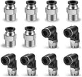 12 Pcs Push to Connect Fittings 1/4 Inch Tube OD x 1/4 Inch NPT Thread Pneumatic Male Straight and Elbow Quick Connect Air line fittings