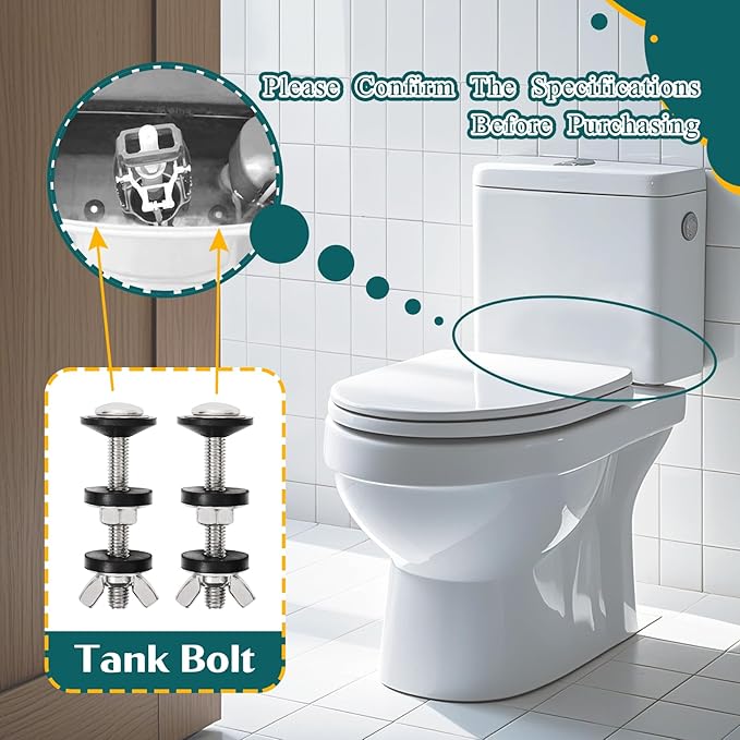 2PCS M8 Universal Toilet Tank to Bowl Bolts Kit, Heavy Duty Toilet Tank Bolts and Washers, 304 Stainless Steel Toilet Seat Bolts Kit, with Extra Long Nut Easy to Install (ΦM8, 2)
