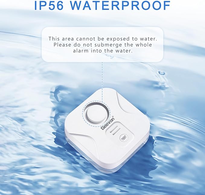 Geevon 2 Pack Water Leak Detectors for Home, 100dB Loud Water Alarm Sensor Leak Detection with Drip Alert for Basements, Laundry Rooms, Kitchen, IP56 Waterproof(Battery Included)