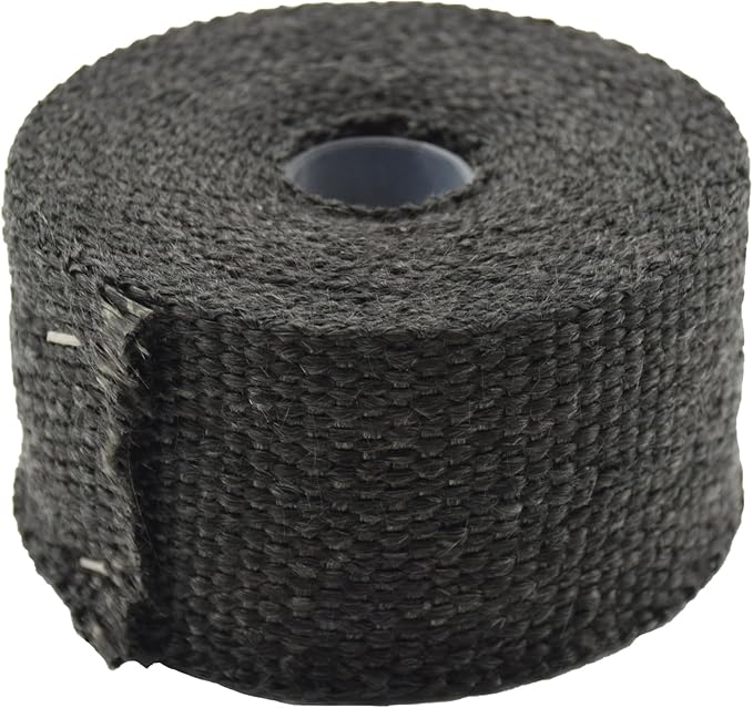 DOBTIM Fireproof Pipe Wrap Insulation 2" Wide X 16' Long, Fiberglass Heat Shield Tape Pipe Webbing for Stove Flue Protector with 2 Clamps, Black