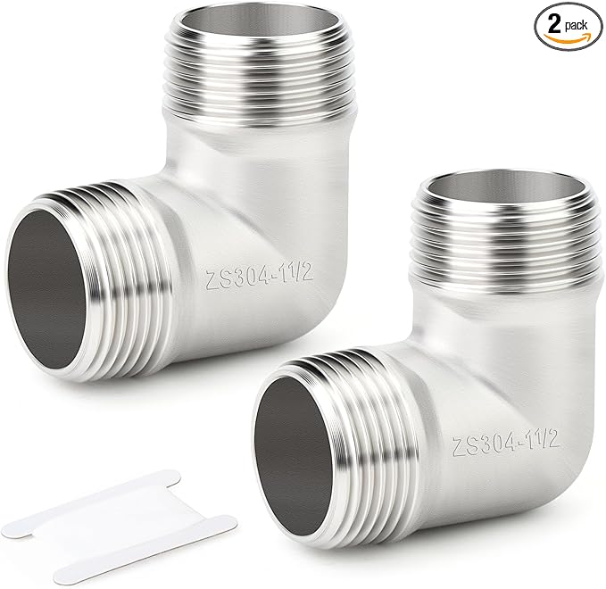 TAISHER 2PCS 304 Stainless Steel 90 Degree elbow,1-1/2" NPT Male × 1-1/2" NPT Male Thread Pipe Fitting