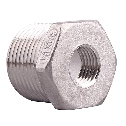 Reducer Hex Bushing 3/4" NPT Male 1/4" NPT Female Stainless Steel Reducing Flush Adapter Cast Pipe Fitting