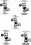 (Pack of 5) EFIELD 1/4 Turn Dual Compression Outlet Angle Stop Valve with 2 Shut Off Valve/Handles, 1/2" NOM (5/8" OD) x (3/8 inch x 3/8 inch) Chrome Plated,(VALVE134-5PCS)