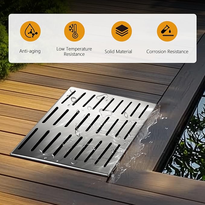 18x18x15 Inch Catch Basin with Stainless Steel Grate, Large Drainage Basin with Debris Basket, French Drain Basin Without Reserved Hole for Yard, Patio, Downspout, Commercial, Municipal Pipeline, Lawn