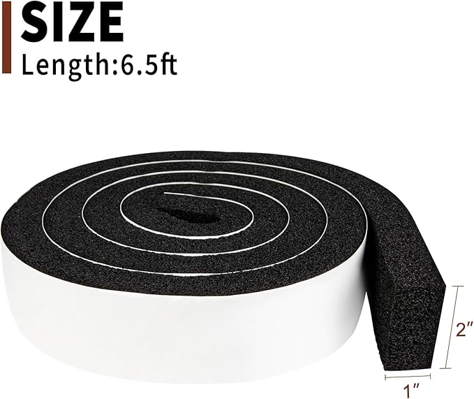 Yotache Open Cell Foam Air Conditioner Weather-Strip Seal Tape 2"x1", Thick Adhesive with High Resilience Foam Cushion Strip, 6.5 Feet Long