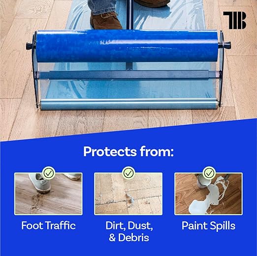 TapeManBlue Floor Protection Film, 36" x 200', Made in USA, Blue Self Adhesive Floor Protector Tape for Moving, Painting and Construction, Temporary Covering to Shield Hardwood, Tile, Hard Surfaces