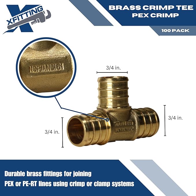 XFITTING 3/4 inch x 3/4 inch x 3/4 inch Pex Tee, Pex B Crimp Version 23-2-3=25X, 25 Pieces