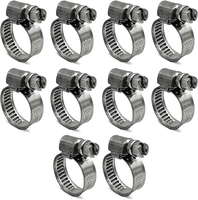 Embossed Worm Gear Hose Clamps Size#5, 1/2 To 3/4 inch Adjustable Heavy Duty Stainless Steel Hose Clamp, all 304 for Small Hose Clamp (12-20 mm, 10 Pack)