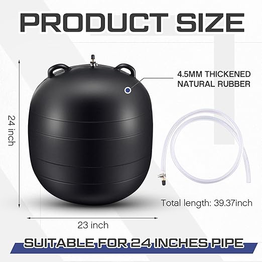 Inflatable Pipe Plug Sewer Test Plug Rubber Plumbing Test Balloon for Sewage Pipeline Inspection(24 Inch,with 39.37 Extension Hose)