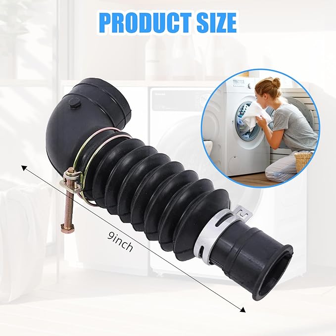 DC97-17345B for Samsung Washing Machine Drain Hose - Black rubber elbow with fixed bolt Replace DC67-00684A, DC97-17345A, DC97-17417A, AP6287099, PS12394402
