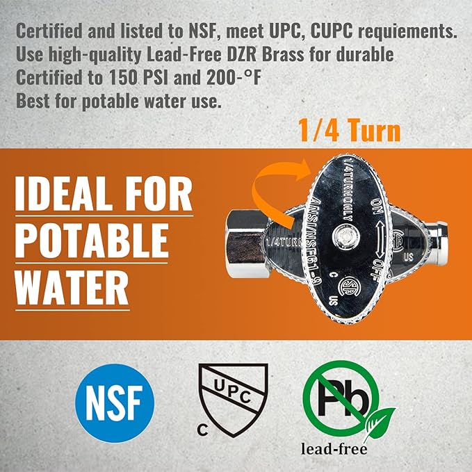 SUNGATOR 2-Pack Straight Stop Valve, 1/2" PEX x 3/8" OD Compression, Quarter Turn Chrome Plated, 1/2 inch Pex Shut Off Valves for Faucet and Toilet, UPC Certified