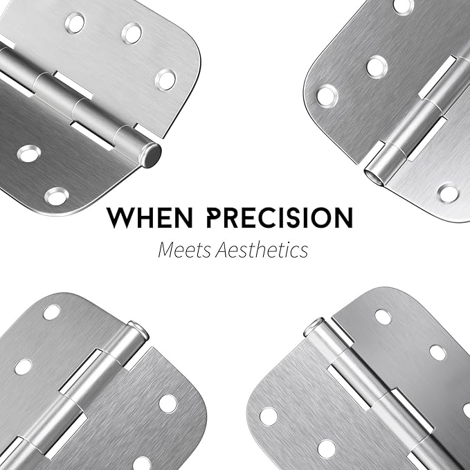 6 Pack goldenwarm 4 inch Brushed Nickel Door Hinges Satin Nickel Exterior Door Hinges - Residential Hinges for Interior and Exterior Doors, 5/8" Radius Corners, Iron