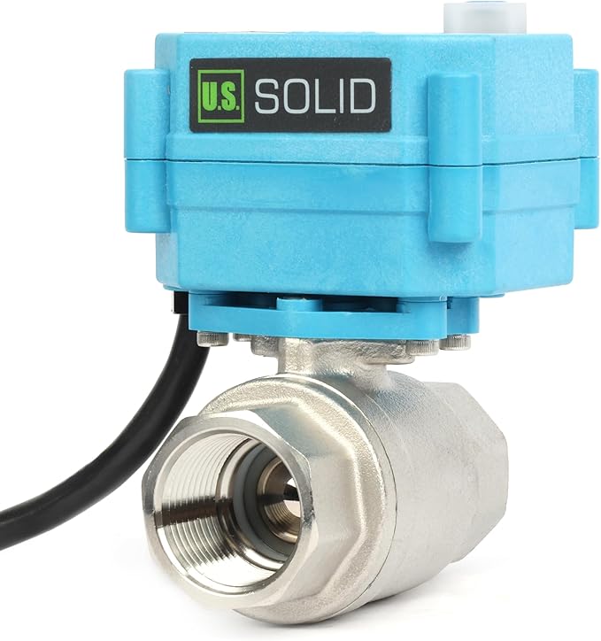 U.S. Solid 3/4 inch NPT 304 Stainless Steel Motorized Ball Valve - Plastic Electrical Ball Valve, 2 Wire Auto Return, AC 110~230V, Normally Closed, IP67, NSF Certified