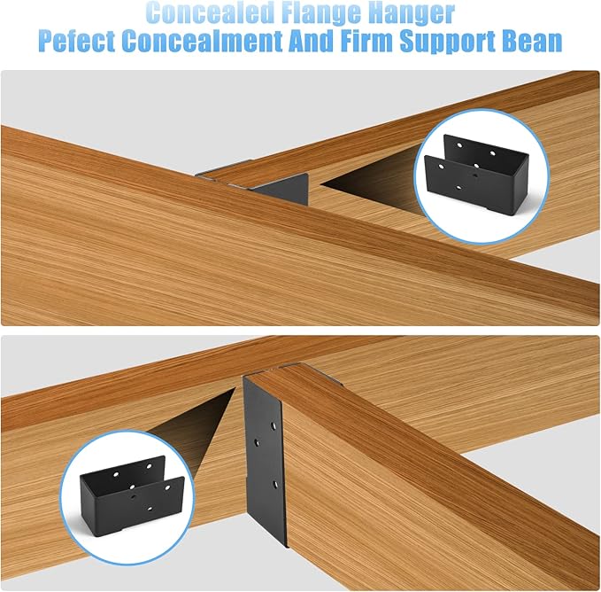 Concealed Joist Hangers, 12 Pcs of 2"x4" Outdoor Trim Concealed Flanges, Q235B Steel Powder Coated Concealed Mount Joist Hangers for 2"x4" Beam Swing…