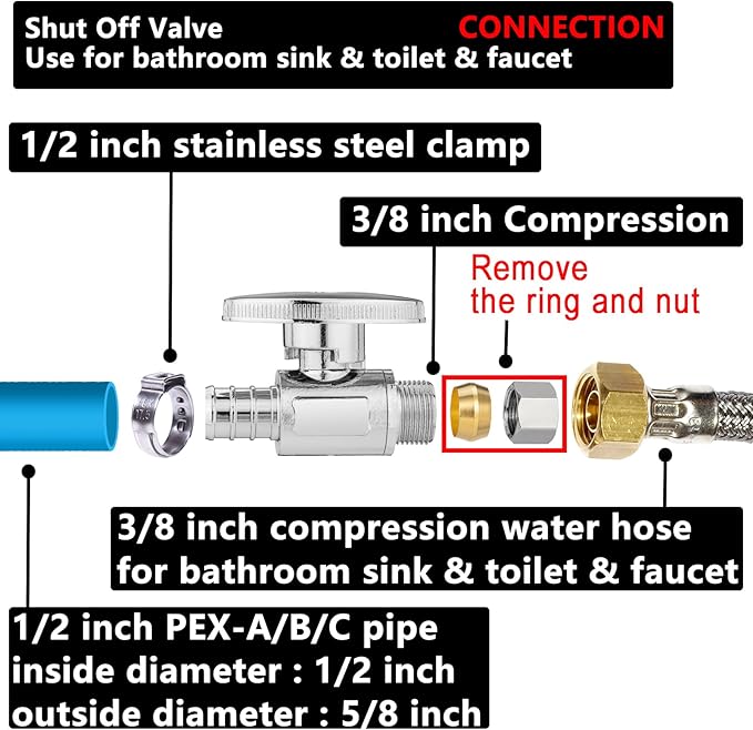 (20 Pack) Lidertik 1/2 inch Straight PEX-B Angle Stop Valve 1/2 inch x 3/8 inch Compression for Water Toilet Bathroom Sink Brass Plated Chrome 1/4 Turn Valve LI-JF1-1807-S(20 PCS)