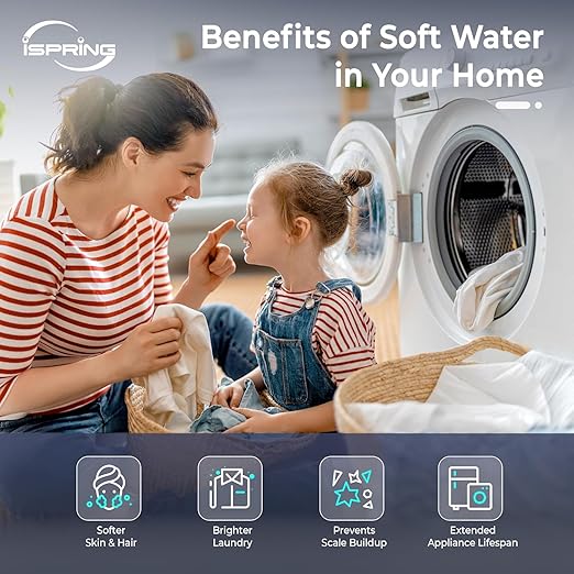 iSpring Whole House Water Softener System, 50,000 Grain High Capacity Removes Hardness with Automatic Backwash and Low Salt Alarm, Hardness & Scale Reduction in House and Commercial Water Use, WCS50KG