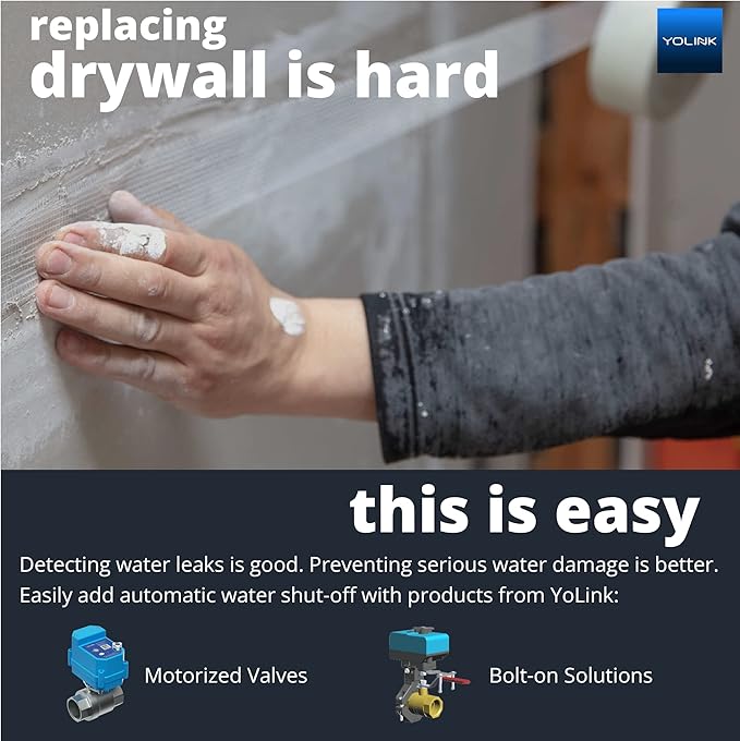 YoLink LoRa Smart Water Leak Protection System, Including 1/2" Commercial Grade Smart Motorized Stainless Steel Valve, (3) Water Leak Sensors, Hub: Up to 1/4-Mile Range, IFTTT, Alexa, Home Assistant
