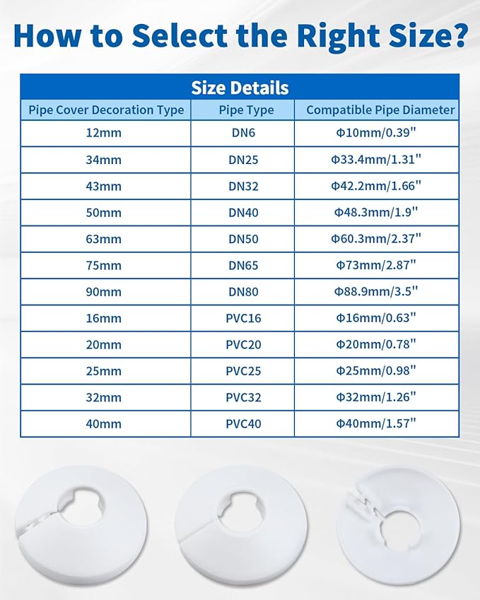 9 PCS Escutcheon Plate, Fit 1/2 Inch Flange Water Pipe Cover Decoration 16mm(5/8"), Plastic PP White Snap-On Escutcheon Plate 1/2 inch Cover for Wall Pipe Tube Decoration