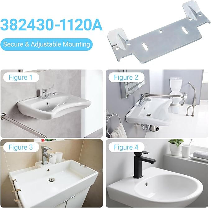 382430-1120A Steel Hanging Bracket for Wall-Mounted Sink,Heavy Duty Metal Wall Mount Sink Bracket with Multiple Holes to Catch Studs or BackerBoard