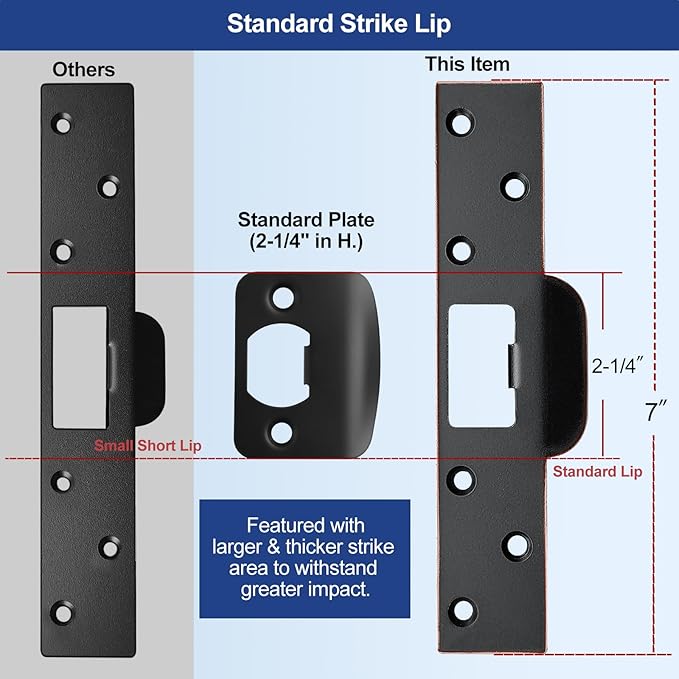 Door Strike Plate 7" Oil Rubbed Bronze, Screw Holes Relocation for Repairing Damaged Worn Frame/Slot/Jamb, Large Hole to Fix Latch Sticking, Reinforcement Striker
