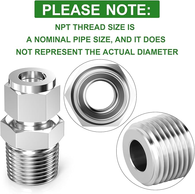 TAISHER 5PCS 304 Stainless Steel Compression Tube Pipe Fitting Connector, 1/4" Tube OD x 3/8" NPT Male Straight Adapter