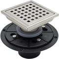 4 Inch Square Shower Floor Drain with Flange,Quadrato Pattern Grate Removable,Food-Grade SUS 304 Stainless Steel,Brushed Nickel