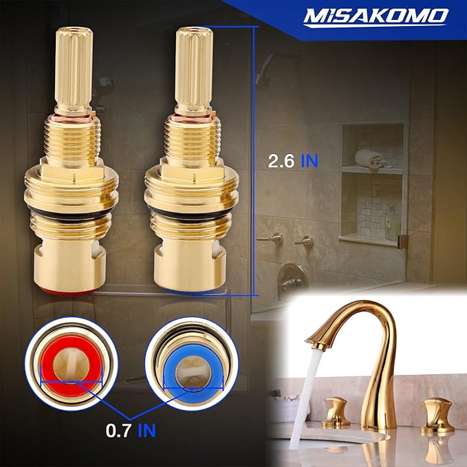 Brass 1-001 & Brass 1-002 Ceramic Valve Cartridge Set Compatible with Cold Widespread Cartridge and Hot Widespread Cartridge, Brass Construction