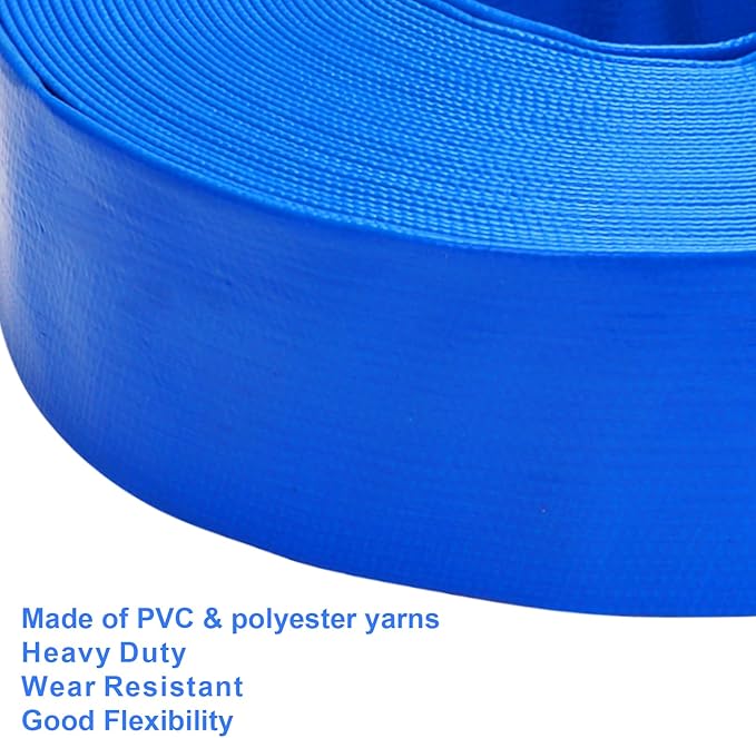 Lay-Flat Pool Backwash Hose - 2" x 100Ft Reinforced Heavy Duty PVC Discharge Hose Weather-Proof Vinyl Pool Drain Hose for Water Transfer with 2 clamps