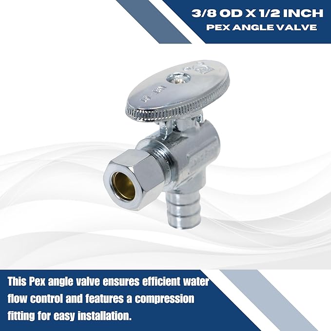 XFITTING 2 Pieces 3/8" Od Compression x 1/2" Pex Angle Stop Valve- Brass With Metal handle 24-3-2