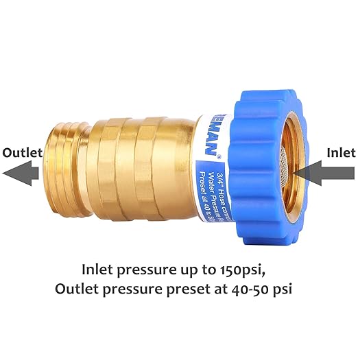 MEASUREMAN Lead-Free Brass, Water Pressure Regulator, Pressure Reducer for Camper, Trailer, RV, Garden, Plumbing System, 40-50 psi, 3/4"Hose