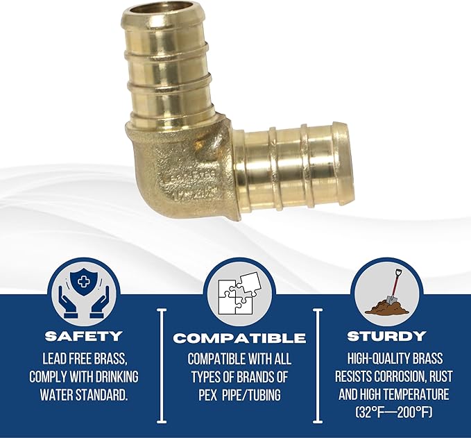 XFITTING 25 Pcs Brass Pex Elbow Crimp Fitting, 1/2 Inch