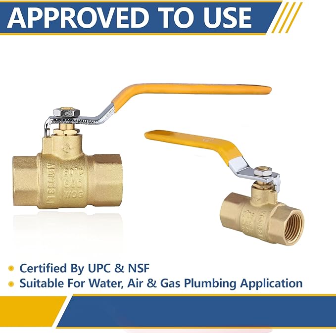 3/4" Heavy Duty Full Port Brass Ball Valve,600 WOG FNPT FIP Threaded Valve for Compressed Air, Water, Plumbing or Oil(2 Pack,Yellow Handle)(VALVE228-2Pack)