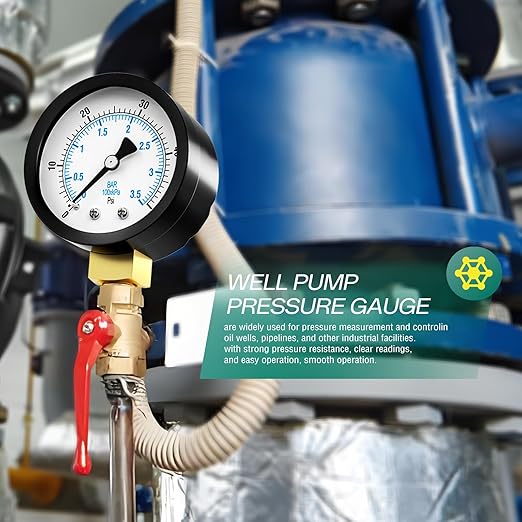 0-50PSI Well Pump Pressure Gauge 2" Dial Size, 1/8" NPT Lower Mount, 3-2-3% Accuracy, for Tube, Water Pump, Gas, Liquid, Pressure Test
