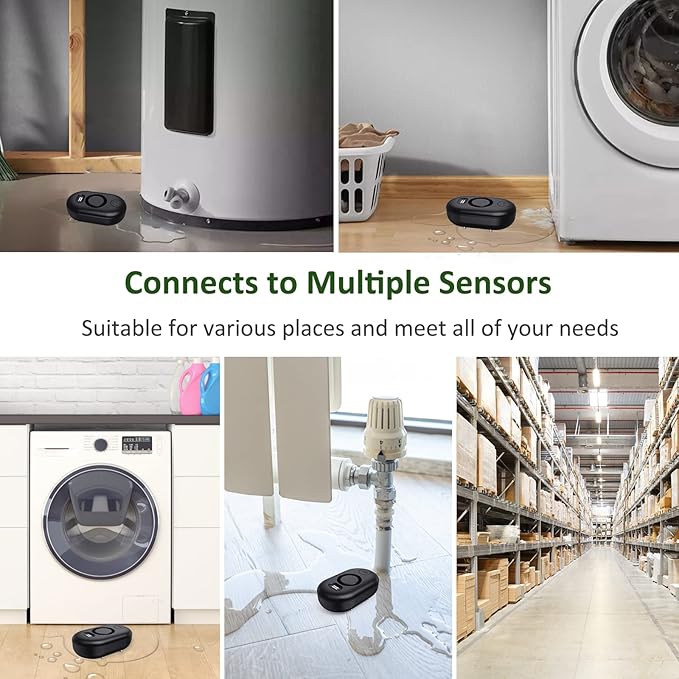 Water Leak Detector Sensor Alarm: Home Water Flooding Monitor Smart Sink Overflow Monitoring Adjustable Wet Moisture Alert Pipe Leakage Drip Detection Warning for Basement Floor (1 Sensor)