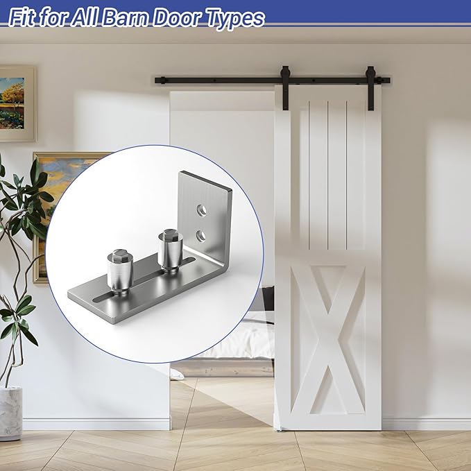 2 Pack Barn Door Bottom Floor Guide, Adjustable Roller Wall Mounted Stainless Steel Sliding Door Guides for Door Thick Up to 2 1/8"
