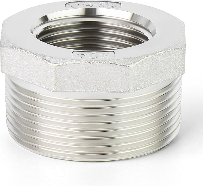 TAISHER 2PCS 304 Stainless Steel Reducer Hex Bushing, 1-1/4" NPT Male x 3/4" NPT Female, Reducing Pipe Adapter Fitting