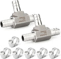 TAISHER 1PCS Forging of 304 Stainless Steel 3 Way Tee Hose Barb Fitting, 3/8" x 3/8" x 3/8" Hose Barb for Fuel/Air/Lquid/Gas with 3PCS Hose Clamp
