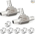 TAISHER 2PCS Forging of 304 Stainless Steel 3 Way Tee Hose Barb Fitting, 3/8" x 3/8" x 3/8" Hose Barb for Fuel/Air/Lquid/Gas with 6PCS Hose Clamp
