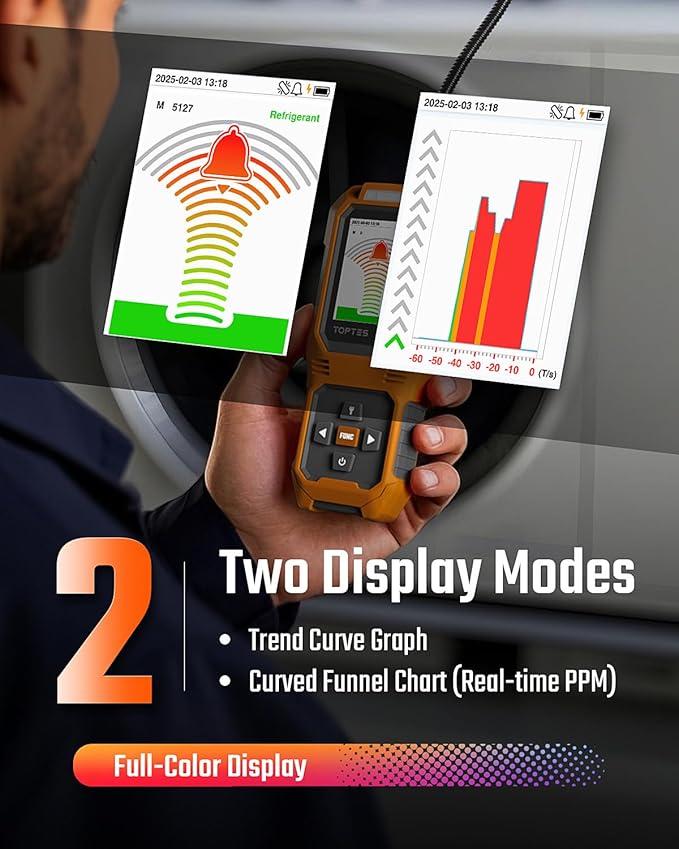TOPTES RT-389 Rechargeable Refrigerant Leak Detector, HVAC Freon Leak Detector with 3 Sensitivity Modes & 3 Alarm Types, Air Conditioning Detection for CFCs, HCFCs, HFCs, HFOs, HCs - Orange